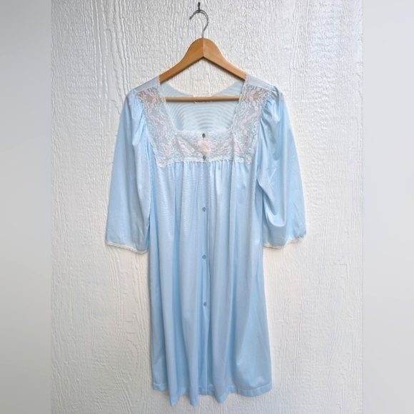 Vanity Fair Other - Vintage Vanity Fair Blue Lacy Cottagecore Victorian Satin Nightie Nightgown Med
